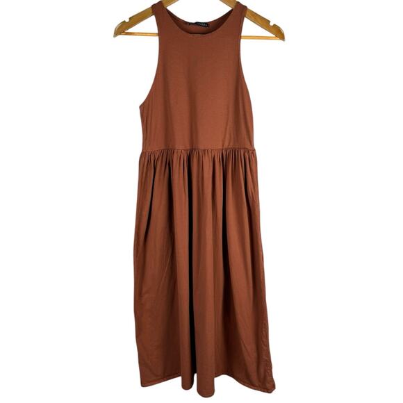 Zara Sleeveless Racerback Knit Maxi Dress Brown Size Small - Picture 4 of 11